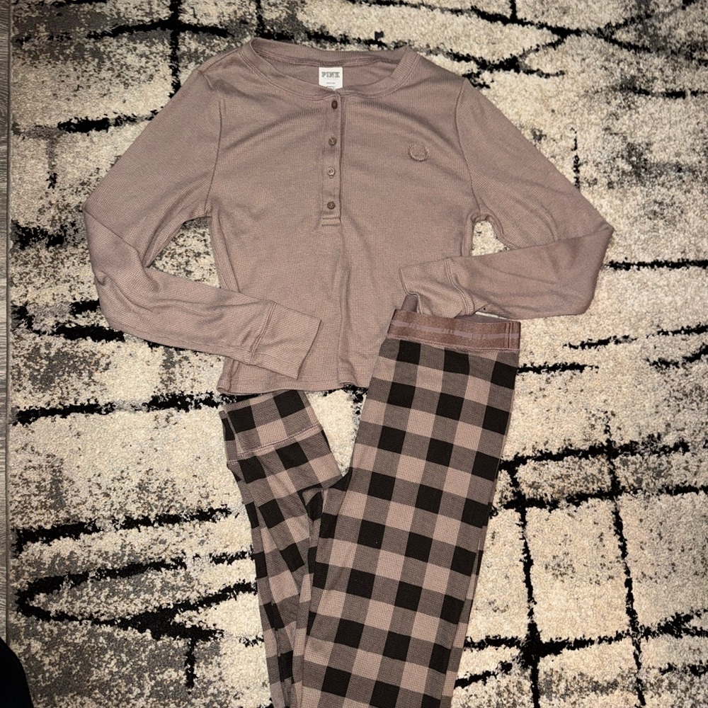 PINK Victoria's Secret Mauve and Black Plaid Pajama Set